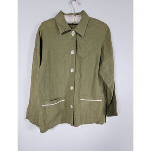 Froxx Womens Long Sleeve Button Down Linen Shirt Jacket Medium Green Pockets